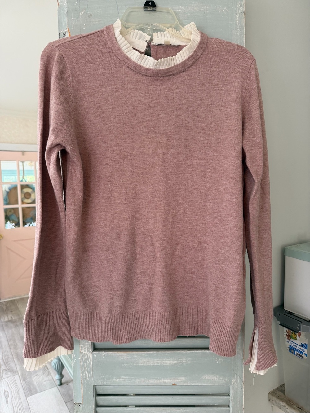 Milano Dusty Rose Sweater with Cream Ruffle Trim
